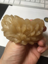 Load image into Gallery viewer, 55.3mm 100% natural yellow brown carved Peony and bow Quartzite (Shetaicui jade) bangle XY98