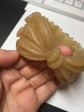 Load image into Gallery viewer, 55.3mm 100% natural yellow brown carved Peony and bow Quartzite (Shetaicui jade) bangle XY98
