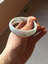 Load image into Gallery viewer, 52mm certified 100% natural Type A light green white purple gray with green floating flowers thin jadeite bangle PF57-5619