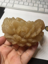 Load image into Gallery viewer, 55.3mm 100% natural yellow brown carved Peony and bow Quartzite (Shetaicui jade) bangle XY98