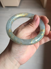 Load image into Gallery viewer, 56.5mm 100% Natural type A light green white carved and golden-painted chubby round cut Jadeite Jade bangle PA170-2942