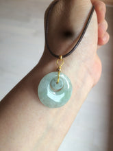 Load image into Gallery viewer, Type A 100% Natural icy light green Jadeite Jade safety Guardian ring Pendant (子母扣) AQ64