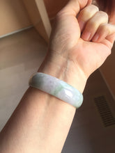 Load image into Gallery viewer, 52mm certified 100% natural Type A light green white purple gray with green floating flowers thin jadeite bangle PF57-5619