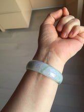 Load image into Gallery viewer, 52mm certified 100% natural Type A light green white purple gray with green floating flowers thin jadeite bangle PF57-5619