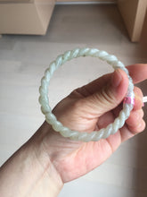 Load image into Gallery viewer, 60.5mm Certified Type A 100% Natural Green, Gray, Brown & Black Flying Dandelion Vintage Twist Style Nephrite Jade Bangle JT7-1199