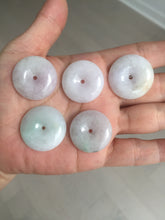 Load image into Gallery viewer, 23-26mm Type A 100% Natural light purple green yellow white Jadeite Jade Safety Guardian Button donuts Pendant group BP65