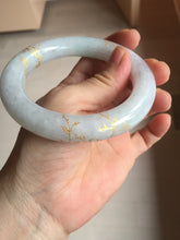 Load image into Gallery viewer, 59.2mm Certified 100% Natural type A light green/purple carved and golden-painted chubby round cut Jadeite Jade bangle PA167-4923