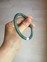 Load image into Gallery viewer, 59.2mm Certified Type A 100% Natural deep sea dark green/blue/gray/black snowy Guatemala slim round cut Jadeite bangle PC105-1029