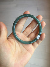 Load image into Gallery viewer, 59.2mm Certified Type A 100% Natural deep sea dark green/blue/gray/black snowy Guatemala slim round cut Jadeite bangle PC105-1029