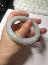 Load image into Gallery viewer, 53mm 100% natural Type A light green white carved and golden-painted jadeite jade bangle PJ61