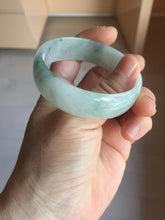 Load image into Gallery viewer, 53.1mm Certified Type A 100% Natural light green white with green floating flowers thin jadeite Jade bangle BS164-1595