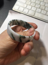 Load image into Gallery viewer, 48mm certified 100% natural type A dark green white purple Snowy Pine Forest square style jadeite bangle BH114-6910