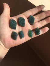 Load image into Gallery viewer, 100% natural type A Guatemala jadeite jade icy watery green black gray with flying snow Willow leaf pendant group BP64