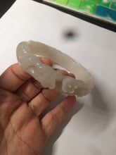 Load image into Gallery viewer, 62.3mm 100% natural pale pink/white carved Plum blossoms Quartzite (Shetaicui jade) bangle SY7