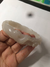 Load image into Gallery viewer, 62.3mm 100% natural pale pink/white carved Plum blossoms Quartzite (Shetaicui jade) bangle SY7