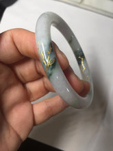 Load image into Gallery viewer, 53.5mm certified 100% natural Type A sunny green white purple carved and golden-painted round cut jadeite jade bangle PJ62