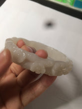 Load image into Gallery viewer, 62.3mm 100% natural pale pink/white carved Plum blossoms Quartzite (Shetaicui jade) bangle SY7