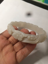 Load image into Gallery viewer, 62.3mm 100% natural pale pink/white carved Plum blossoms Quartzite (Shetaicui jade) bangle SY7