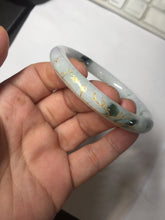 Load image into Gallery viewer, 53.5mm certified 100% natural Type A sunny green white purple carved and golden-painted round cut jadeite jade bangle PJ62