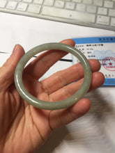 Load image into Gallery viewer, 54.7mm Certified type A 100% Natural light green gray black slim round cut Jadeite bangle PA194-2460