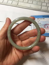 Load image into Gallery viewer, 54.7mm Certified type A 100% Natural light green gray black slim round cut Jadeite bangle PA194-2460
