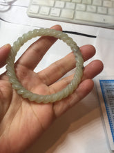 Load image into Gallery viewer, 60mm Certified Type A 100% Natural Green, Gray, Brown & Black Flying Dandelion Vintage Twist Style Nephrite Jade Bangle JT8-1112