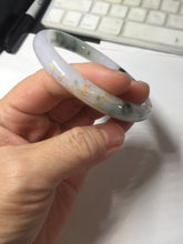 Load image into Gallery viewer, 56mm 100% Natural type A sunny green dark green purple white carved flowers and golden-painted round cut Jadeite Jade bangle PJ63