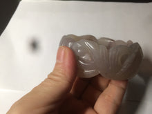 Load image into Gallery viewer, 54.6mm 100% natural light Pink/black/purple fish and lotus pods(年年有余) Quartzite (Shetaicui jade) 3D carved Bow knot bangle SY10