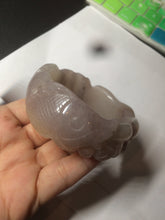 Load image into Gallery viewer, 54.6mm 100% natural light Pink/black/purple fish and lotus pods(年年有余) Quartzite (Shetaicui jade) 3D carved Bow knot bangle SY10