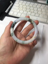 Load image into Gallery viewer, 56mm 100% Natural type A sunny green dark green purple white carved flowers and golden-painted round cut Jadeite Jade bangle PJ63