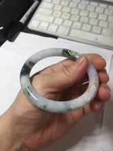 Load image into Gallery viewer, 56mm 100% Natural type A sunny green dark green purple white carved flowers and golden-painted round cut Jadeite Jade bangle PJ63