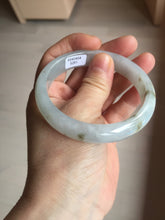 Load image into Gallery viewer, 57.7mm certificated Type A 100% Natural icy watery light green/white with dark green floating flowers Jadeite Jade bangle AD103-5251