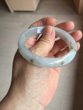 Load image into Gallery viewer, 57.7mm certificated Type A 100% Natural icy watery light green/white with dark green floating flowers Jadeite Jade bangle AD103-5251