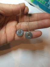 Load image into Gallery viewer, 12.5mm 100% Natural blue gray green safe and sound donut button Guatemala jadeite Jade dangling earring AM76