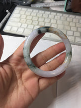 Load image into Gallery viewer, 56mm 100% Natural type A sunny green dark green purple white carved flowers and golden-painted round cut Jadeite Jade bangle PJ63