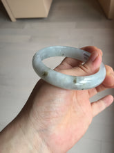 Load image into Gallery viewer, 57.7mm certificated Type A 100% Natural icy watery light green/white with dark green floating flowers Jadeite Jade bangle AD103-5251