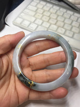 Load image into Gallery viewer, 58mm 100% Natural type A green purple white carved flowers and golden-painted round cut Jadeite Jade bangle PJ64