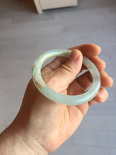 Load image into Gallery viewer, 52.2mm 100% Natural type A icy watery light green carved and golden-painted round cut slim Jadeite Jade bangle BH129