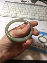 Load image into Gallery viewer, 54.5mm Certified type A 100% Natural light green gray black slim round cut Jadeite bangle PA197-2440