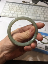 Load image into Gallery viewer, 54.5mm Certified type A 100% Natural light green gray black slim round cut Jadeite bangle PA197-2440