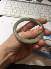 Load image into Gallery viewer, 54.5mm Certified type A 100% Natural light green gray black slim round cut Jadeite bangle PA197-2440