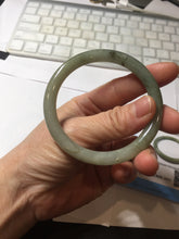 Load image into Gallery viewer, 54.5mm Certified type A 100% Natural light green gray black slim round cut Jadeite bangle PA197-2440