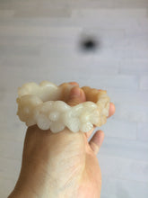 Load image into Gallery viewer, 56.7mm 100% natural light yellow/white Quartzite (Shetaicui jade) carved galsang flower(格桑花) bangle XY68