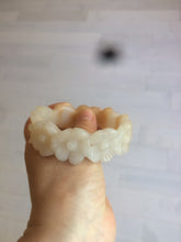 Load image into Gallery viewer, 56.7mm 100% natural light yellow/white Quartzite (Shetaicui jade) carved galsang flower(格桑花) bangle XY68