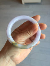 Load image into Gallery viewer, 54.5m Type A 100% Natural light purple brown white carved branches and flowers and golden-painted round cut jadeite jade bangle BH128