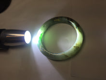Load image into Gallery viewer, 54.2mm certified 100% natural Type A sunny green gray carved and golden-painted round cut jadeite jade bangle PJ66