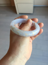 Load image into Gallery viewer, 57m Type A 100% Natural light purple white carved branches and flowers and golden-painted jadeite jade bangle BH132