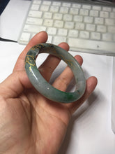 Load image into Gallery viewer, 54.2mm certified 100% natural Type A sunny green gray carved and golden-painted round cut jadeite jade bangle PJ66