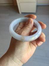 Load image into Gallery viewer, 57m Type A 100% Natural light purple white carved branches and flowers and golden-painted jadeite jade bangle BH132