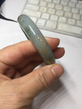 Load image into Gallery viewer, 54.2mm certified 100% natural Type A sunny green gray carved and golden-painted round cut jadeite jade bangle PJ66